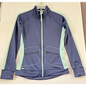Alo Yoga CoolFit Jacket Womens Navy Blue Colorblock Full Zip Running Medium